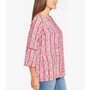 Womens XL Nova Flutter Sleeve Blouse Pink White Casual Beach Vacation Cruise